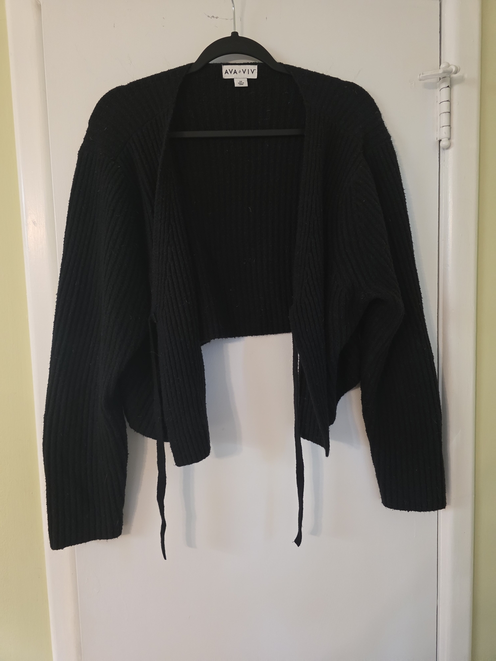 Ava & Viv Black Cropped Open-Front Tie Front Shrug Cardigan 2X